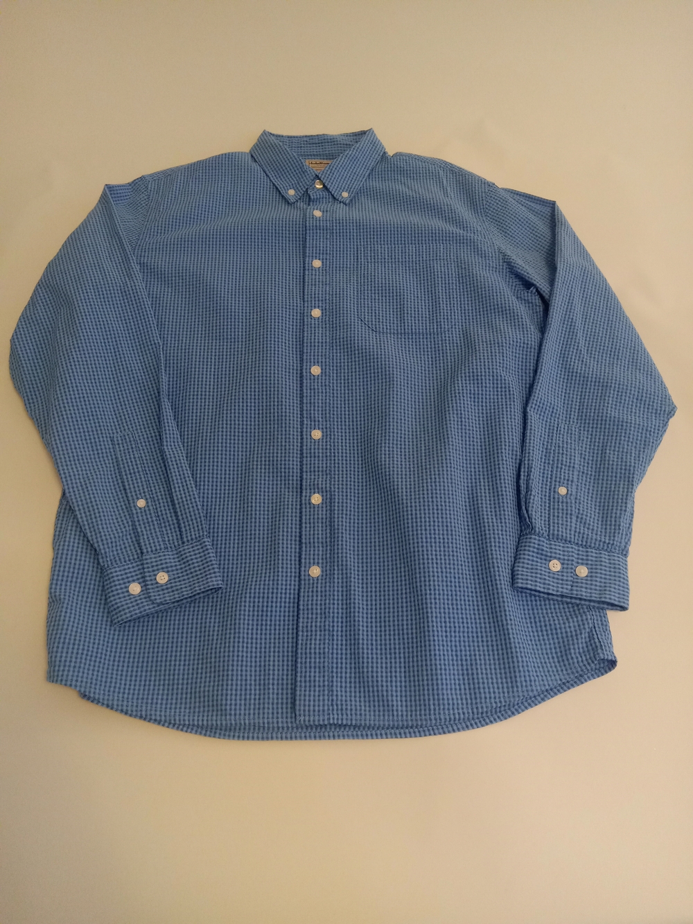 L.L. Bean Traditiomal Fit Men's Blue Gingham Button-Down Shirt Med Tall